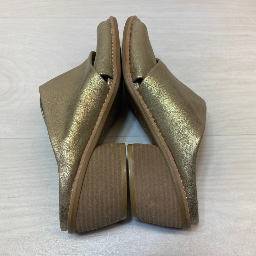 Eurosoft Womens 9 Cidney Mules Crisscross Gold Metallic Block Heel Slide Sandals - Picture 2 of 8